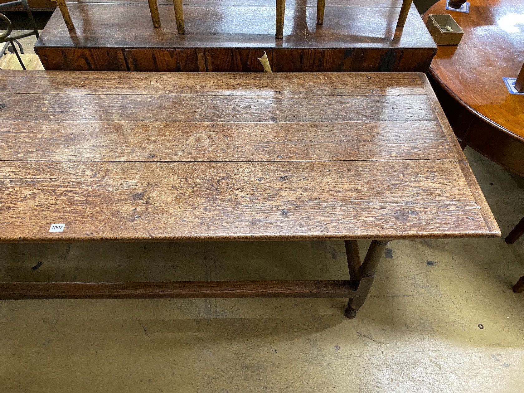 An 18th century and later oak serving table, length 188cm, depth 68cm, height 74cm